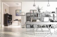 Redesign in an office (drawing) - 3d illustration